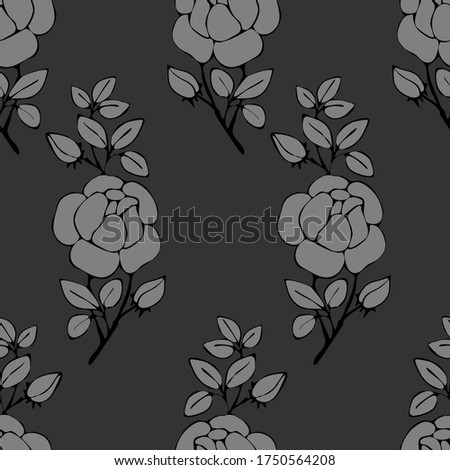 seamless pattern, silhouette of a rose in monochrome color, a vegetative ornament for wallpaper and fabric