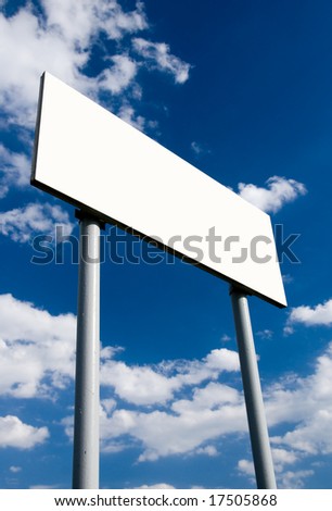 Blank white billboard and blue cloudy sky - vertical variant