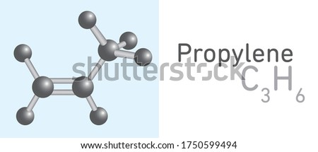Propylene, Propene (C3H6) gas molecule. Stick model. Structural Chemical Formula and Molecule Model. Chemistry Education