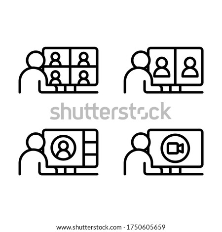 Video call, online video meeting icons set. Line vector. Isolate on white background. Royalty-Free Stock Photo #1750605659