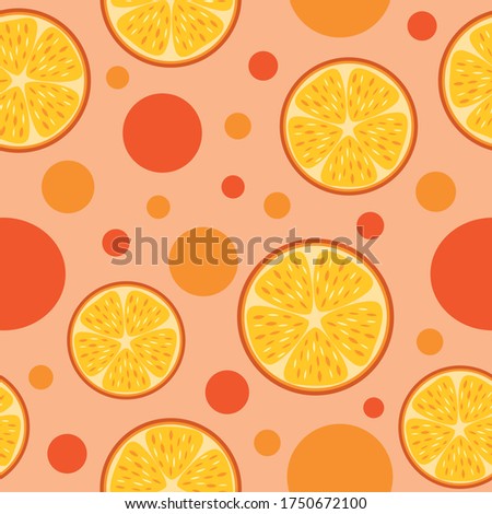oranges seamless pattern in vector flat style, bright juicy fruit background