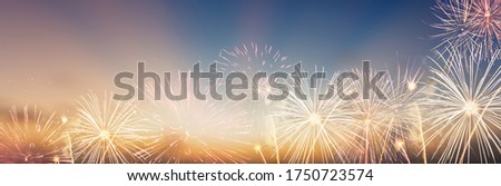 Celebration colorful firework on pattern on sky background concept for USA 4th july independence day, symbol of patriot freedom festive, Abstract happy new year 2021 with copy space for display