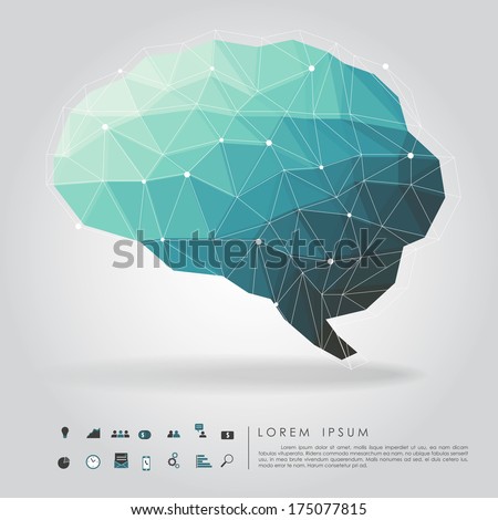 brain polygon with business icon vector