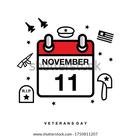11th of November flat day of the month calendar icon. Date and time schedule concept. Vector illustration design veteran day
