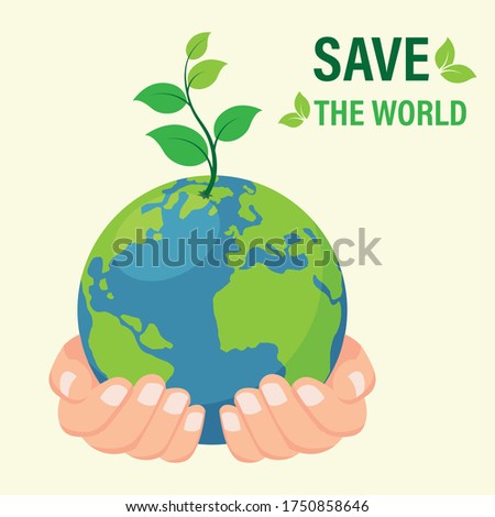 World environment banner with hand hold seed plant on earth world. vector illustration in flat design. sustainable and environmentally friendly concept. 