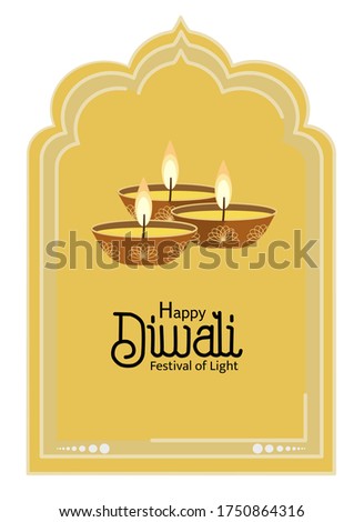 Vector Diya lamp card with fire for Diwali festival of light concept, Deepavali or Dipavali on light color background Indian style