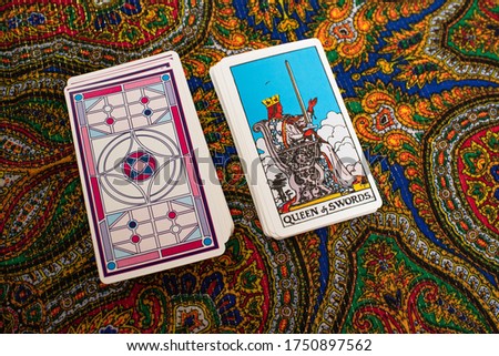Tarot cards. Magic. Divination. Queen of swords