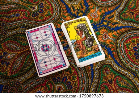 Tarot cards. Magic. Divination. Queen of pentacles
