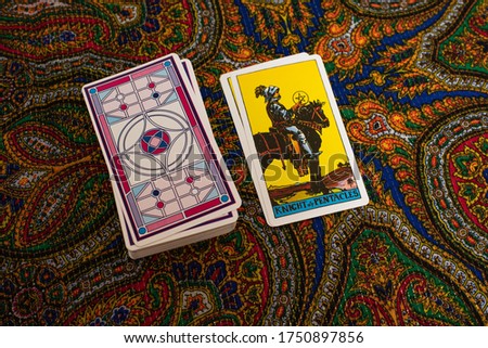 Tarot cards. Magic. Divination. Knight of pentacles