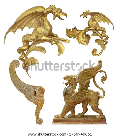 Golden decorative elements isolated on white background