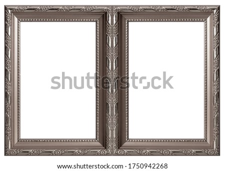 Double silver frame (diptych) for paintings, mirrors or photos isolated on white background. Design element with clipping path