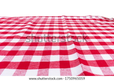 Red checkered kitchen towel perspective view isolated on white. Picnic tablecloth