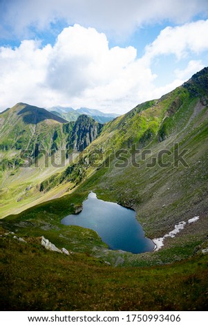 View overlooking Avrig Lake in the Fagaras Mountains