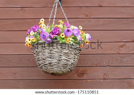 pot of flowers on the wall Royalty-Free Stock Photo #175110851