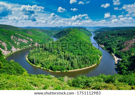 A bend in the river Saar, also known as Saarschleife near the German city of Mettlach. Royalty-Free Stock Photo #1751112983