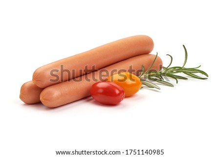 Fresh boiled Wiener sausages, isolated on white background.