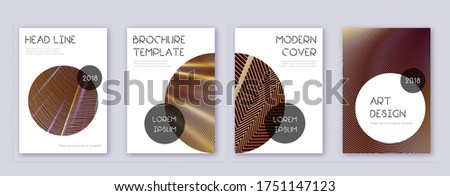 Trendy brochure design template set. Gold abstract curved lines on bordo colorbackground. Bewitching brochure design. Stylish catalog, poster, book template etc.