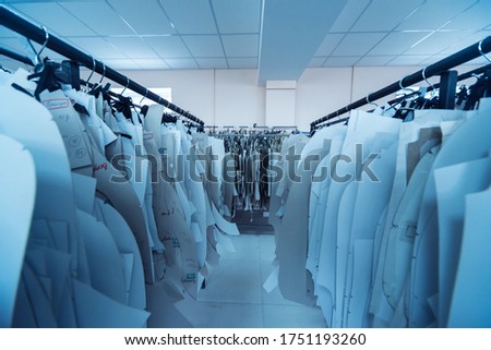Clothing pattern. Fabric industry production line. Textile factory.