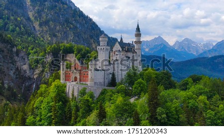 Famous Neuschwanstein Castle in Bavaria Germany - aerial photography