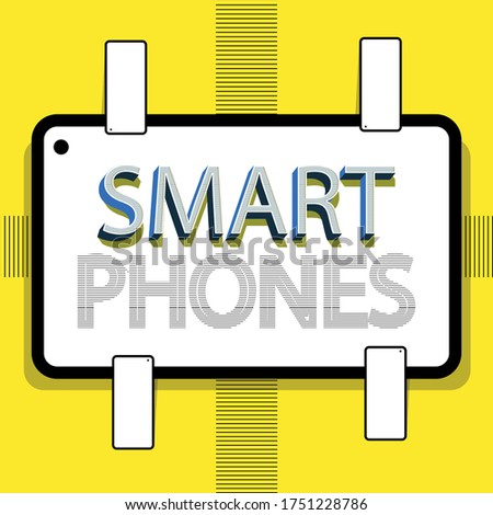 Smartphone writing. Retro style design. The yellow background and the text in the middle sited on a box. Vector illustration study.