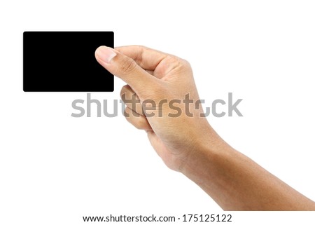 Card in format of credit card in male hand isolated, clipping path