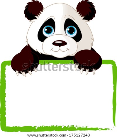 Adorable Panda Looking Over A Blank Sign 