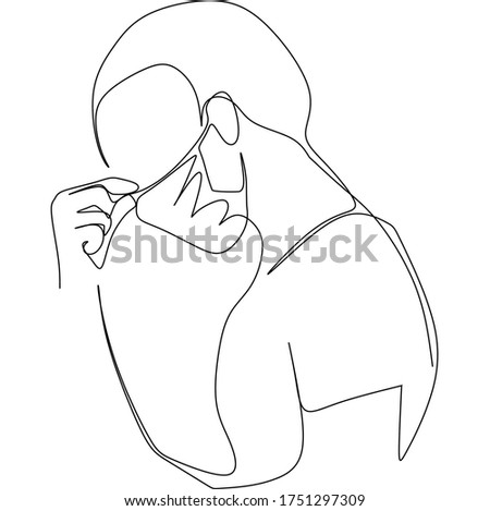 A man feeling a paint full dizziness headache. Continuous one line vector illustration