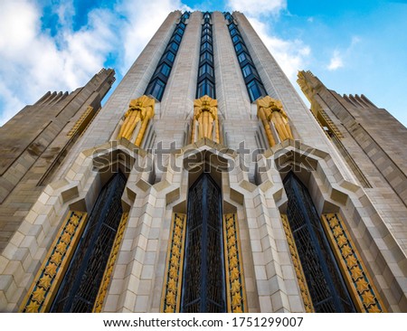 Color photograph of Boston Avenue Methodist Church located in Tulsa, Oklahoma. This is a great example of art deco style of architecture. 