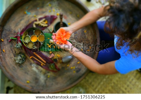 Ayurveda offerings spices and herbs Royalty-Free Stock Photo #1751306225