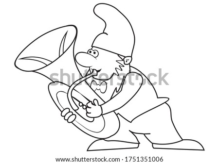 man and trumpet, coloring book for children, white and black vector illustration