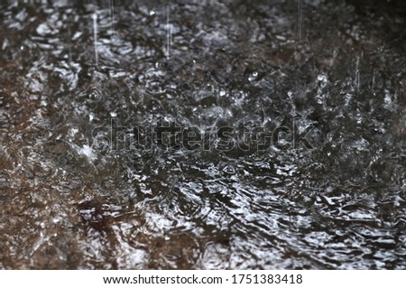 The pattern on the water surface is blurred from raindrops falling on the ground