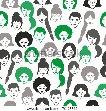 Seamless vector pattern with  women's faces.