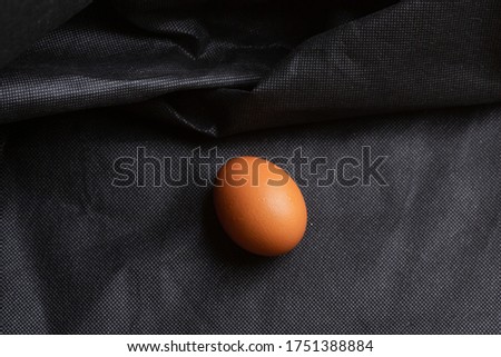 Egg on black fabric background