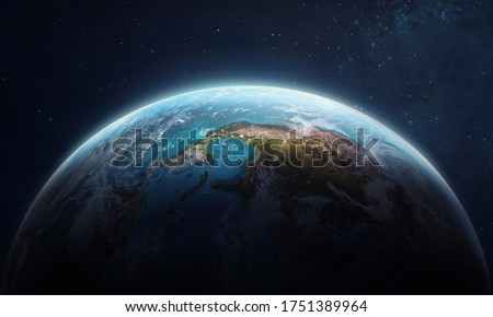 Earth planet in the outer space collage. Abstract wallpaper. Blue marble. Our home. Elements of this image furnished by NASA