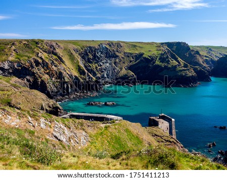 Overlooking Mullion Cove on a beautiful sunny summers day. Cornwall England UK Europe