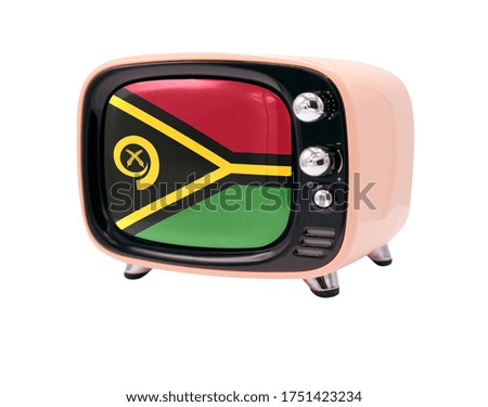 The retro old TV is isolated against a white background with the flag of Vanuatu