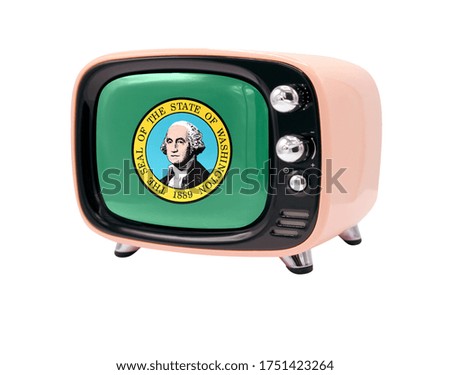 The retro old TV is isolated against a white background with the flag State of Washington