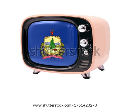 The retro old TV is isolated against a white background with the flag State of Vermont