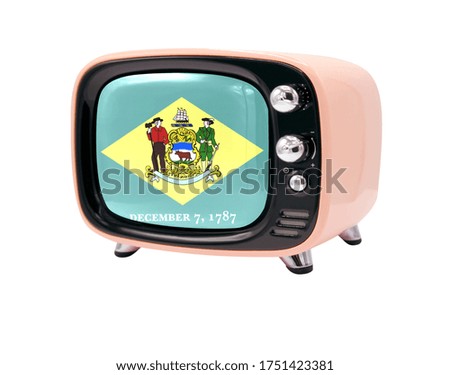 The retro old TV is isolated against a white background with the flag State of Delaware