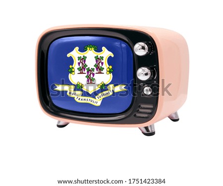 The retro old TV is isolated against a white background with the flag State of Connecticut