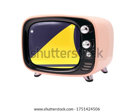 The retro old TV is isolated against a white background with the flag of Tokelau
