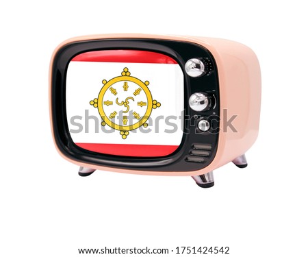 The retro old TV is isolated against a white background with the flag of Sikkim