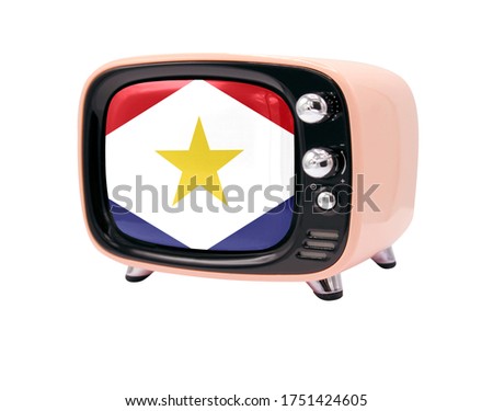 The retro old TV is isolated against a white background with the flag of Saba