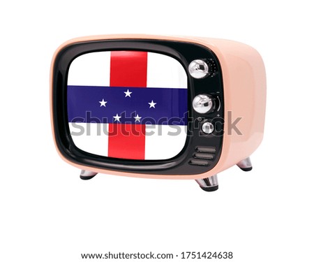 The retro old TV is isolated against a white background with the flag of Netherlands Antilles
