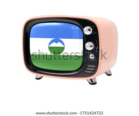 The retro old TV is isolated against a white background with the flag of Kabardino Balkaria