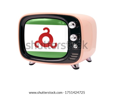The retro old TV is isolated against a white background with the flag of Ingushetia