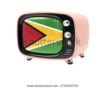 The retro old TV is isolated against a white background with the flag of Guyana