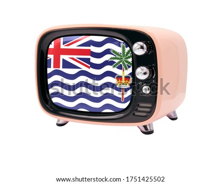 The retro old TV is isolated against a white background with the flag of British Territory in the Indian Ocean