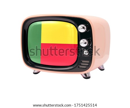 The retro old TV is isolated against a white background with the flag of Benin