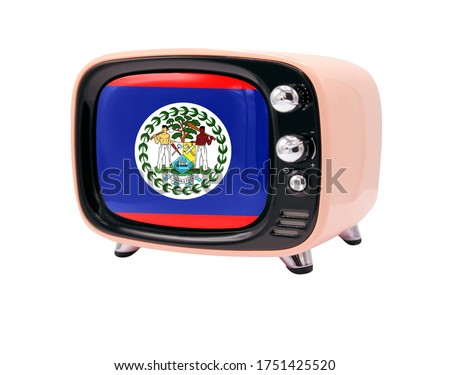 The retro old TV is isolated against a white background with the flag of Belize